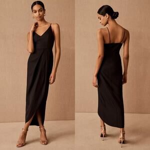 BHLDN Anabela V-Neck Crepe Dress Black